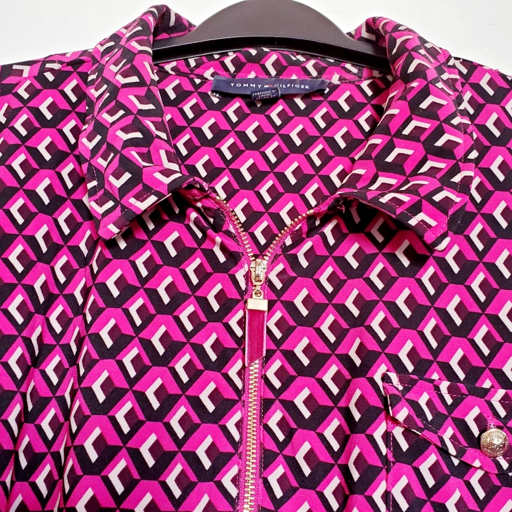 Tommy Hilfiger Fuchsia and Black Geometric Blouse - Picture 2 of 5